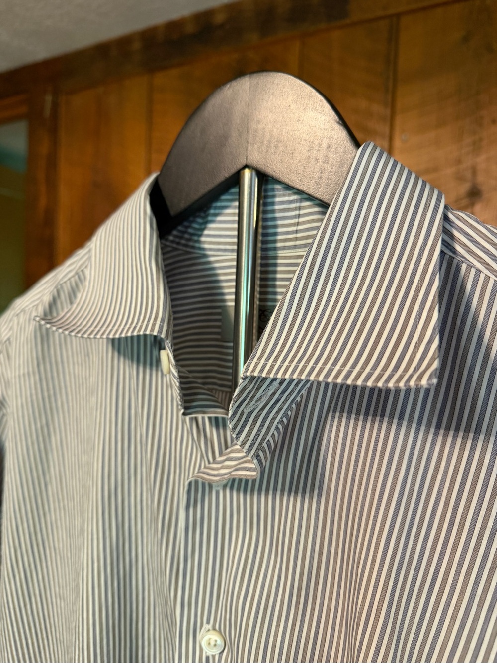 Canali Italy Stripe Dress Shirt 41 16 M L Gray White Luxury Banker Spread - Picture 3 of 7